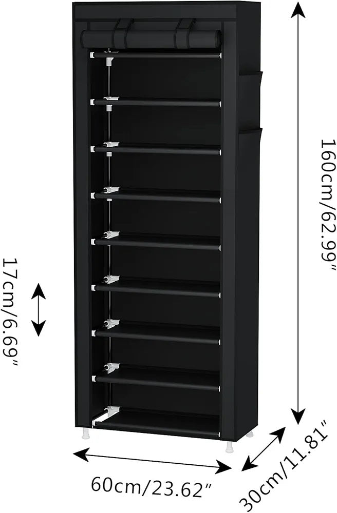 9-Tier Shoe Rack Organizer with Dust Cover – Portable Shoe Storage Shelf for Closet, Bedroom, Entryway, Hallway