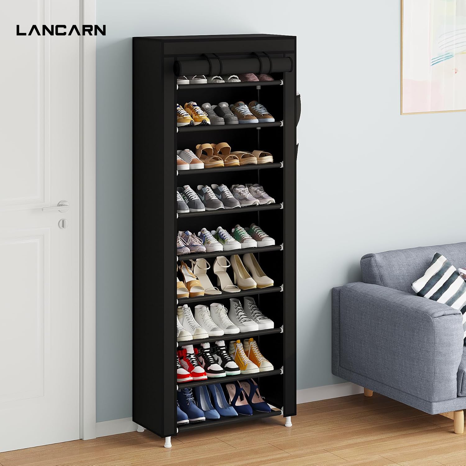 9-Tier Shoe Rack Organizer with Dust Cover – Portable Shoe Storage Shelf for Closet, Bedroom, Entryway, Hallway