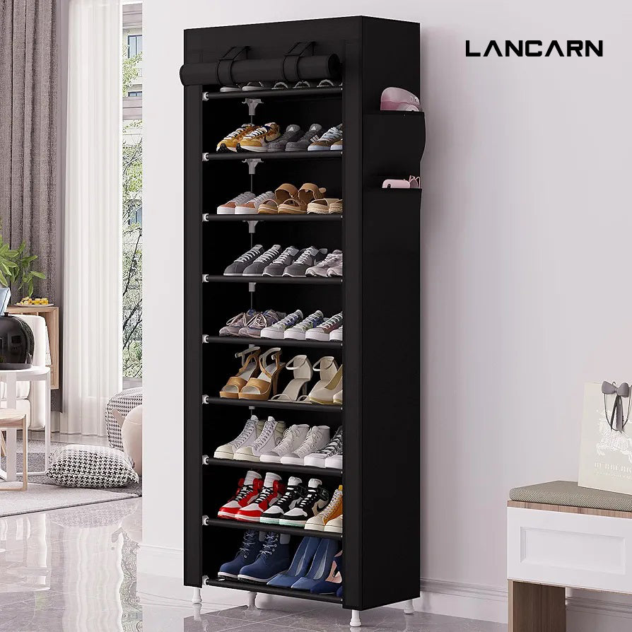9-Tier Shoe Rack Organizer with Dust Cover – Portable Shoe Storage Shelf for Closet, Bedroom, Entryway, Hallway